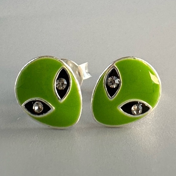 Sterling Silver Alien Stud Earrings - Picture 7 of 13